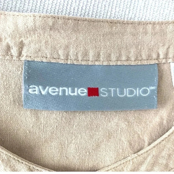 Beige Button Up Blouse Womens Linen Roll Tab Sleeve Minimalist Office 2X-3X - Picture 4 of 6